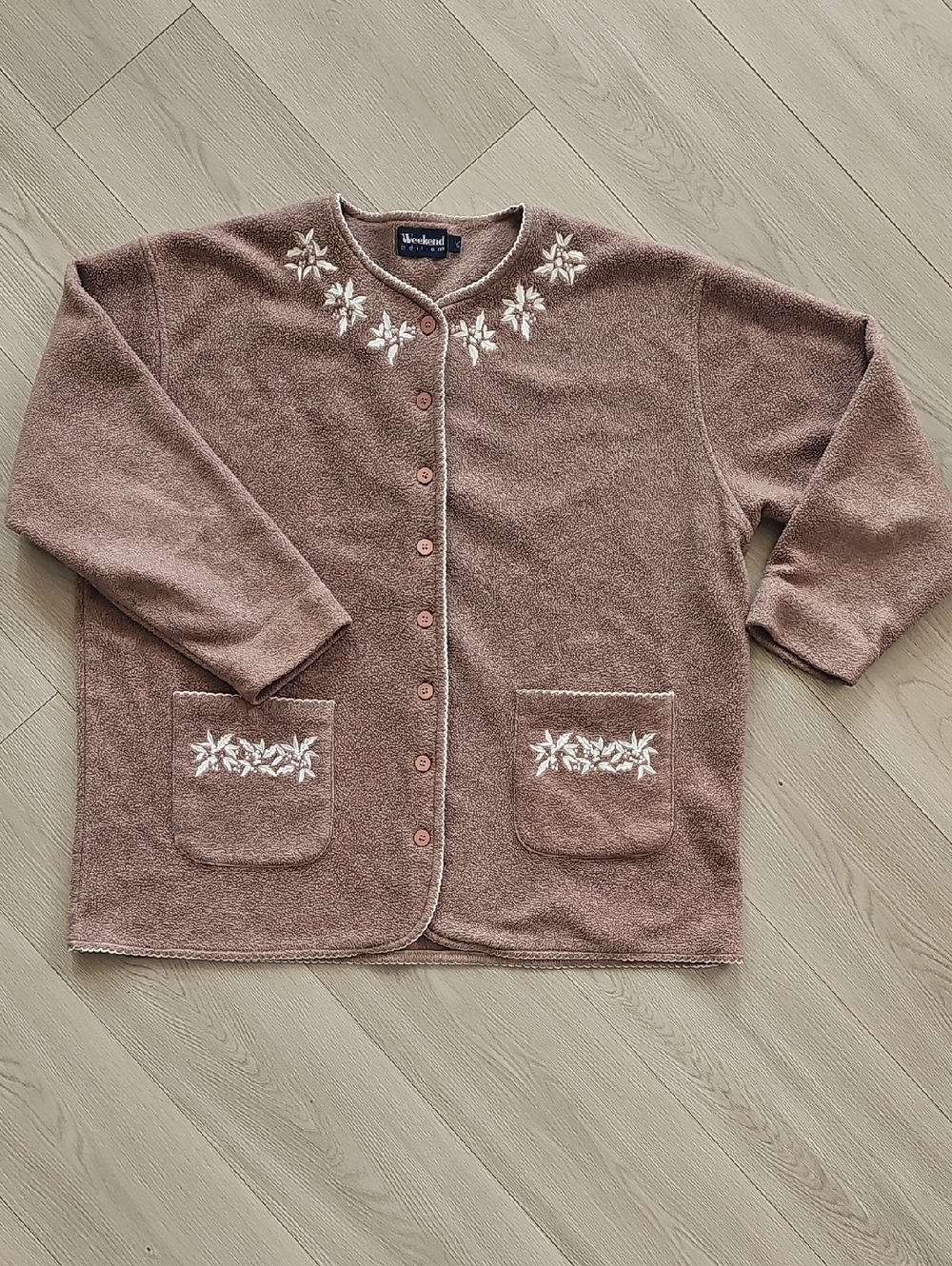 Vintage Christmas Winter Embroidered Fleece Cardigan Sweater, Lrg